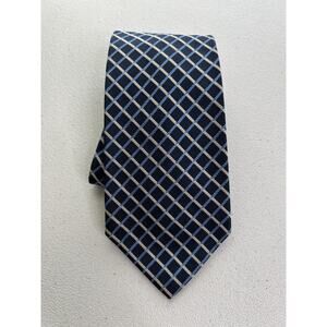 Faconnable Blue, Tan Plaid Pattern 100% Silk Handmade in France Tie NWOT